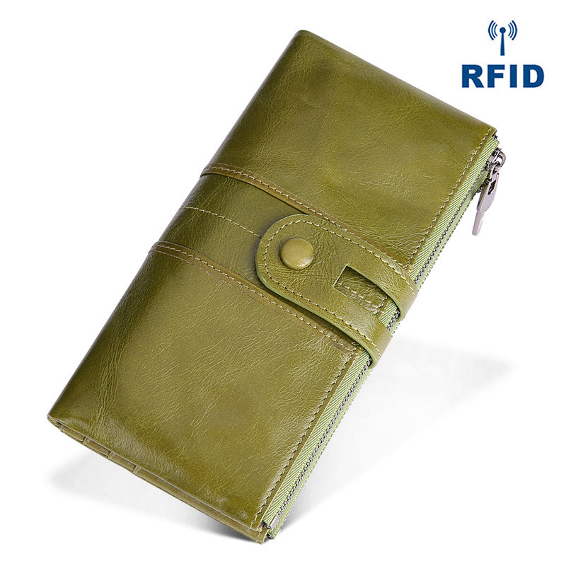 Li Ji |. หนังทำด้วยมือดั้งเดิม |. กระเป๋าสตางค์หนังยาว RFID PURSE หมายเลข 2072 