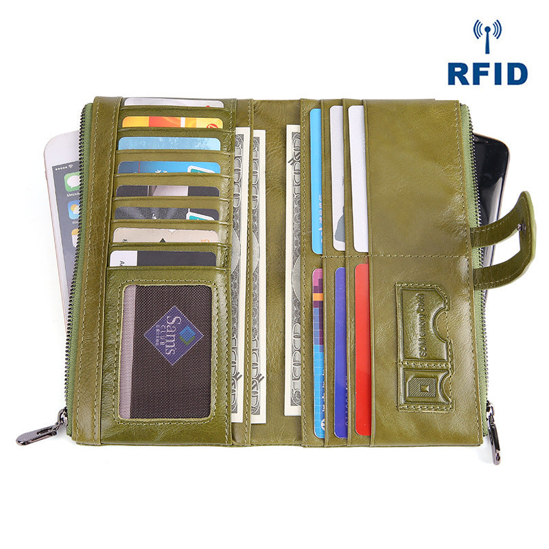 Li Ji |. หนังทำด้วยมือดั้งเดิม |. กระเป๋าสตางค์หนังยาว RFID PURSE หมายเลข 2072 