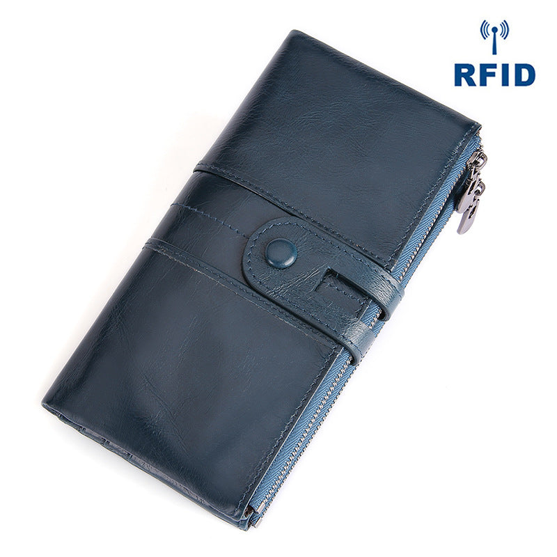 Li Ji |. หนังทำด้วยมือดั้งเดิม |. กระเป๋าสตางค์หนังยาว RFID PURSE หมายเลข 2072 