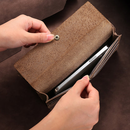 Li Ji | Original leather handmade | Mad cow leather solid color storage three-fold long wallet No. 229-1 