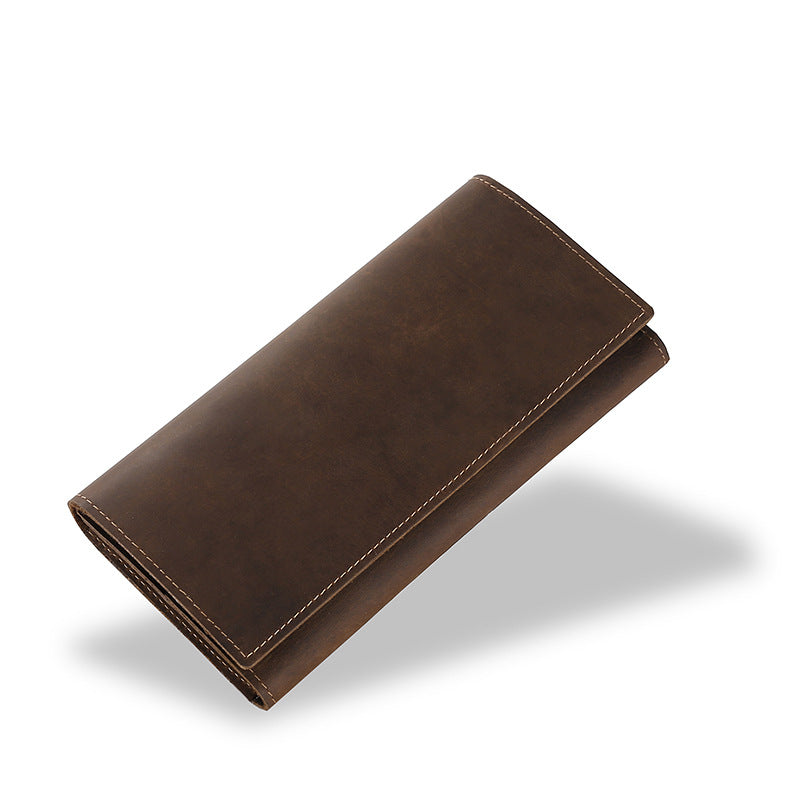 Li Ji | Original leather handmade | Mad cow leather solid color storage three-fold long wallet No. 229-1 