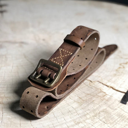 Li Ji | Original handmade leather | Double-pin buckle belt - Men's distressed wash No. 1115 