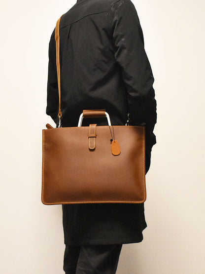 Li Ji | Original handmade leather | 13-inch simple briefcase, British portable A4 document bag No. 3032