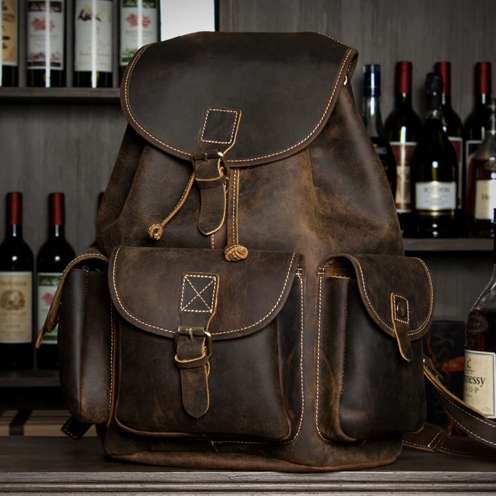 Li Ji | Original genuine leather handmade | Retro British crazy horse leather universal backpack for men and women SNM849