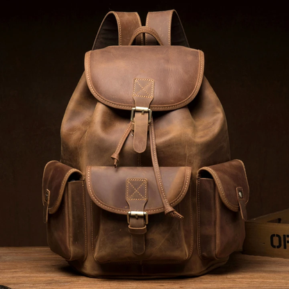 Li Ji | Original genuine leather handmade | Retro British crazy horse leather universal backpack for men and women SNM849