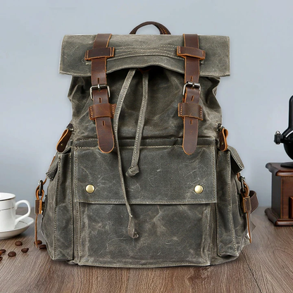 Li Ji | Original handmade leather | Waxed canvas spliced ​​crazy horse leather waterproof backpack XK468 