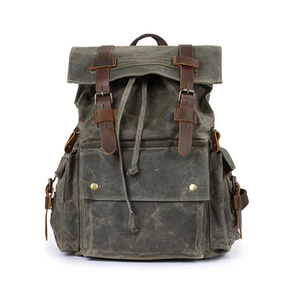 Li Ji | Original handmade leather | Waxed canvas spliced ​​crazy horse leather waterproof backpack XK468 