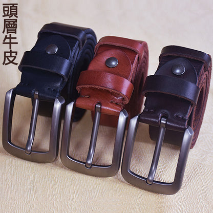 Li Ji | Original genuine leather handmade | Men's pure cowhide pin buckle belt No. 1128