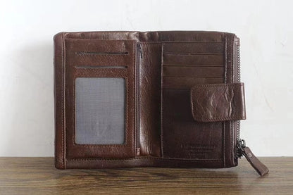 Li Ji | Original leather handmade | Oil wax leather wallet with label No. P2006