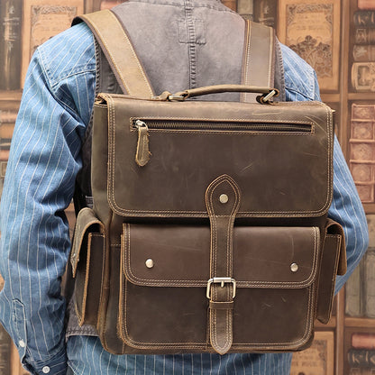 Li Ji | Original handmade genuine leather | Japanese style square square outer mad cow leather backpack No. 6587 