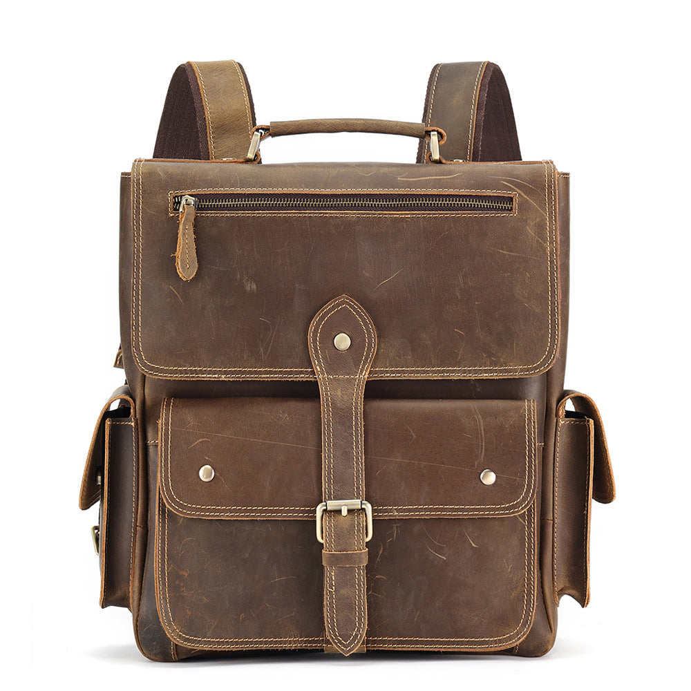 Li Ji | Original handmade genuine leather | Japanese style square square outer mad cow leather backpack No. 6587 