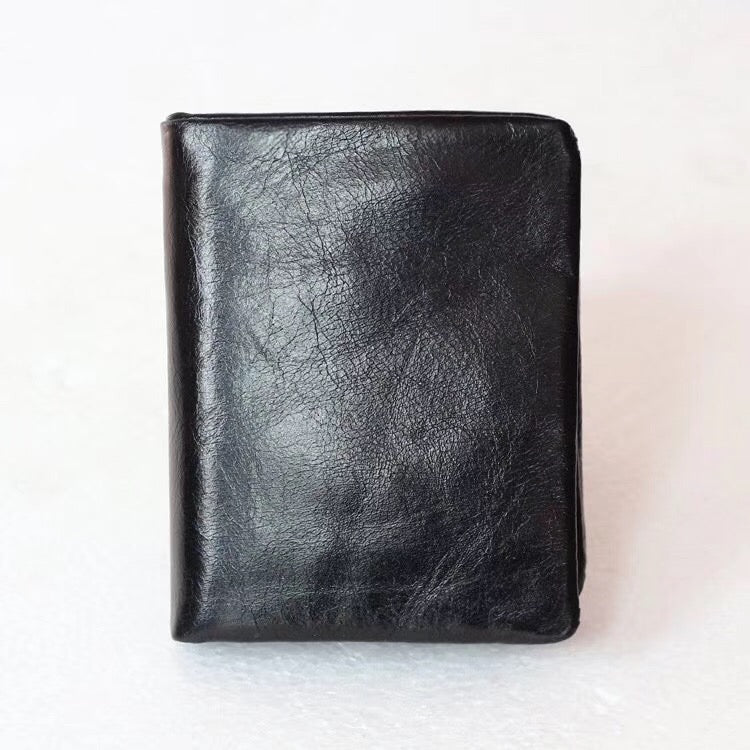 Li Ji | Original leather handmade | Oil wax leather short two-color wallet No. P0059