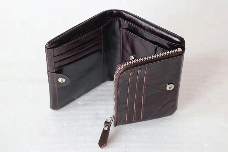 Li Ji | Original leather handmade | Oil wax leather short two-color wallet No. P0059