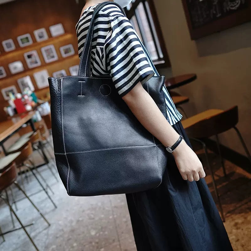 Li Ji | Original handmade genuine leather | First-layer soft cowhide retro large-capacity tote bag No. M104 