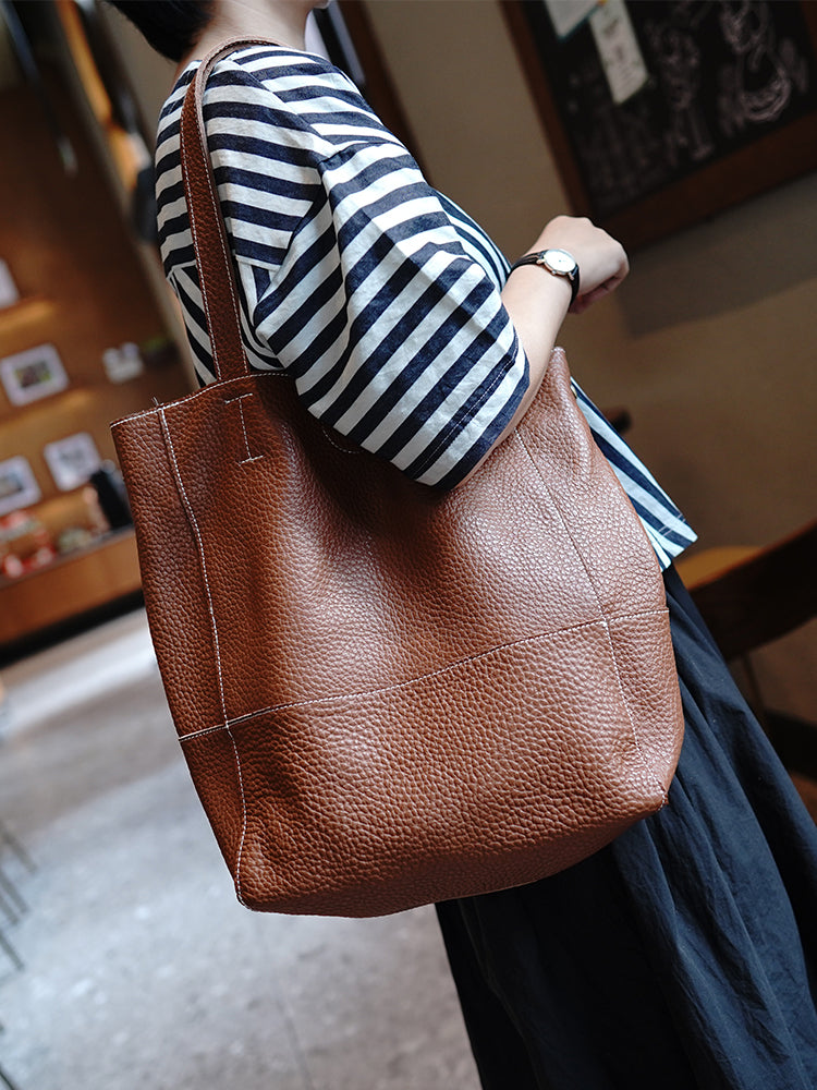 Li Ji | Original handmade genuine leather | First-layer soft cowhide retro large-capacity tote bag No. M104 