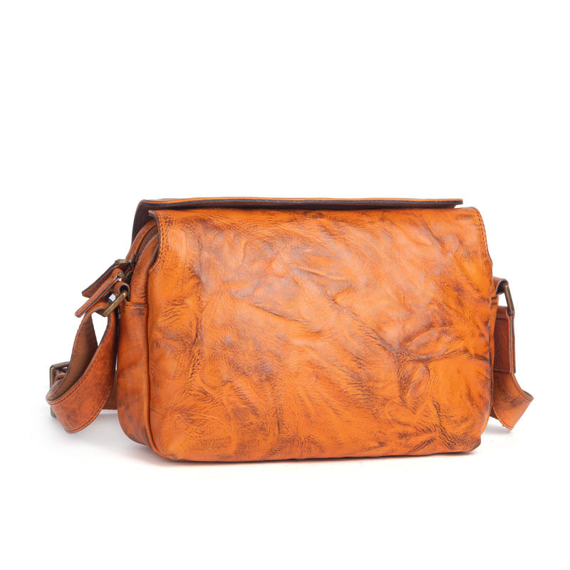 Li Ji | Original handmade genuine leather | Tree paste cow leather hand pattern retro shoulder bag No. 13725