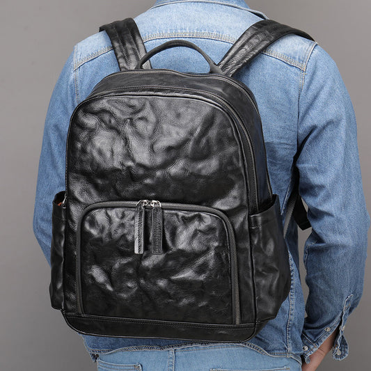 Li Ji | Original handmade | Special wrinkled genuine leather hand-scratch backpack No. 2255