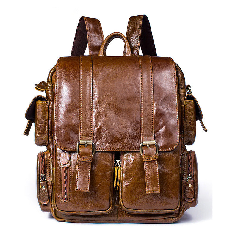 Li Ji | Original handmade | Simple waxed leather backpack/can be worn cross-body No. 8115