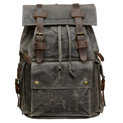 Li Ji | Original handmade genuine leather | Retro distressed waxed canvas men's custom-made imported alloy European and American style backpack No. 74422 