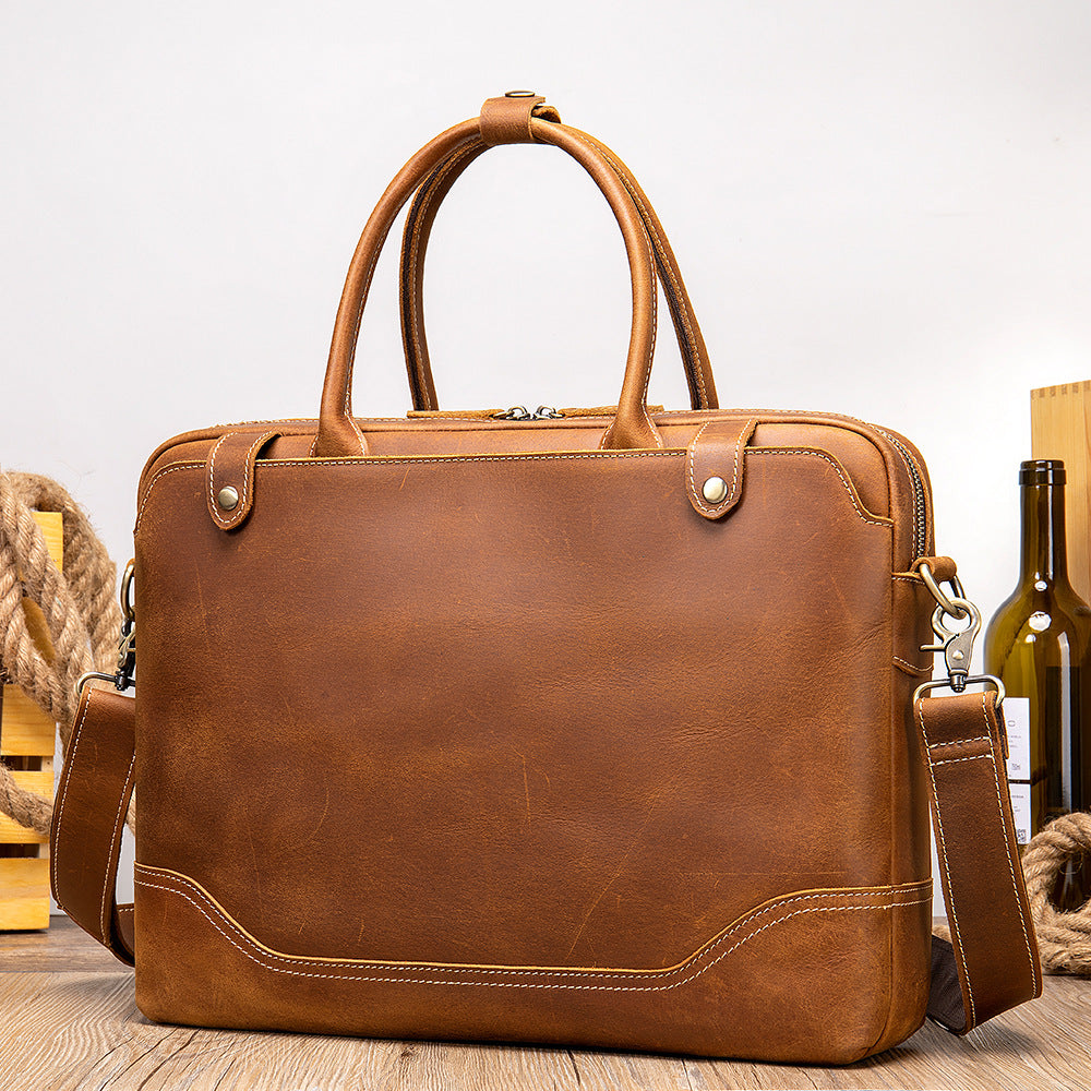 Li Ji | Original handmade genuine leather | Handmade mad cow leather briefcase No. 7375