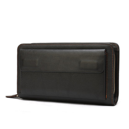 Li Ji | Original handmade genuine leather | Long single/double middle layer あり zipper wallet No. 9069