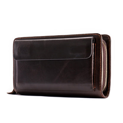 Li Ji | Original handmade genuine leather | Long single/double middle layer あり zipper wallet No. 9069