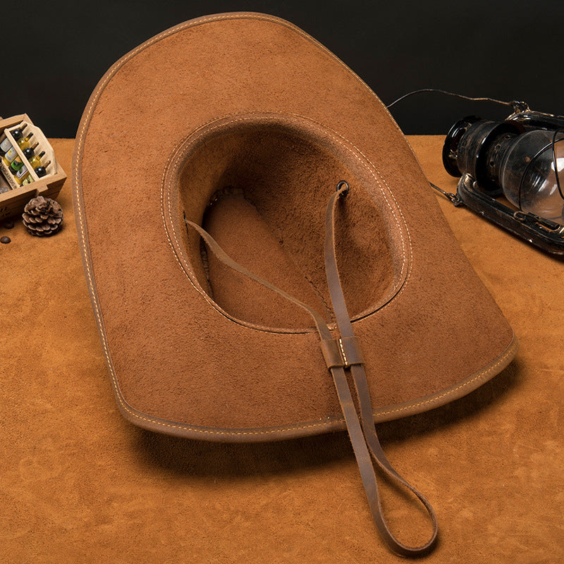 李記 | 頭層牛皮製 | 釣魚漁夫月子帽 西部牛仔帽 3011號