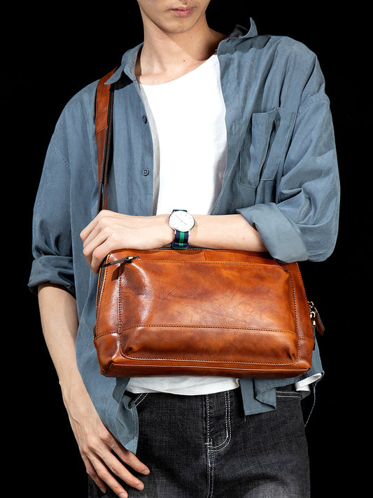 Li Ji | High quality cow leather | Retro style horizontal messenger bag No. 5125 