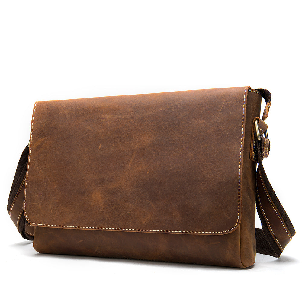 Li Ji | Original handmade leather | Vintage crazy horse leather basic messenger bag No. 1136