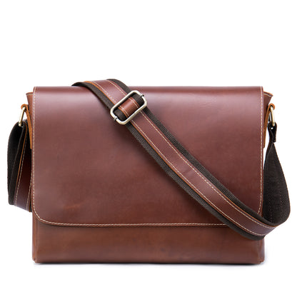 Li Ji | Original handmade leather | Vintage crazy horse leather basic messenger bag No. 1136