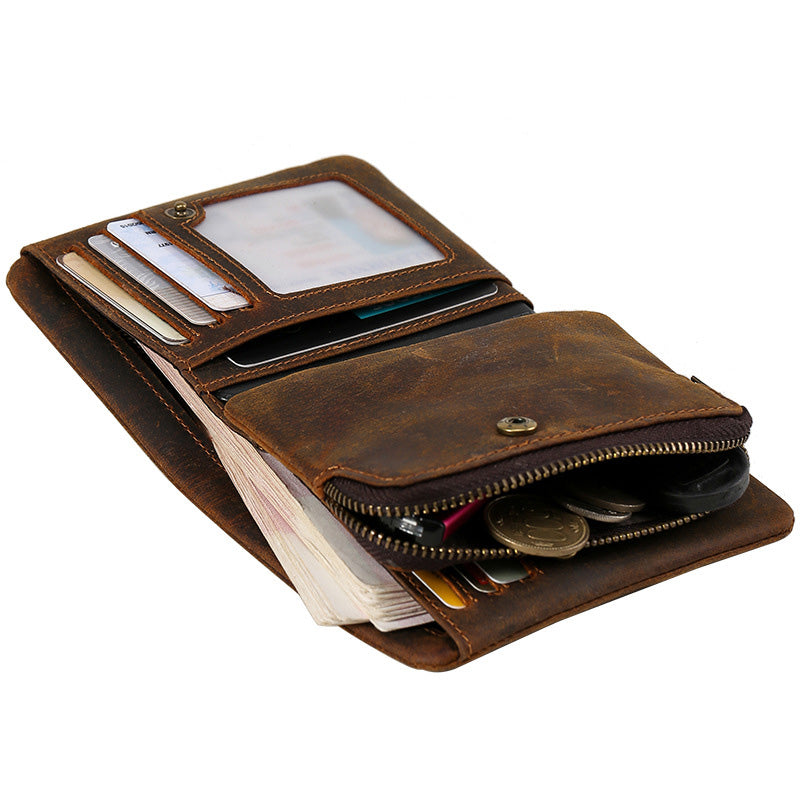 Li Ji | Original handmade genuine leather | Detachable mother-in-law wallet, short cowhide leather cloth No. 4127 