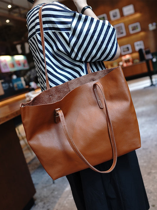 Li Ji Handmade Genuine Leather | Buy the large open-top tote bag M1934 in the shape of a shopping bag