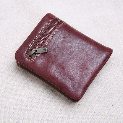 Li Ji | Original genuine leather handmade | Zipper short wallet No. 5001