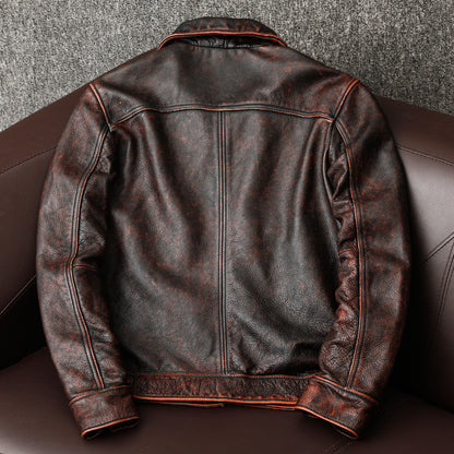 Li Ji | Original Genuine Leather | Stonewashed Retro Distressed Leather Jacket Men's No. 555