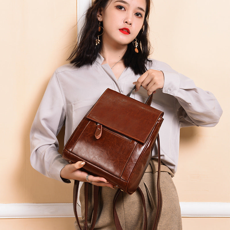 Li Ji | Original handmade genuine leather | Women's pocket backpack No. 7924 