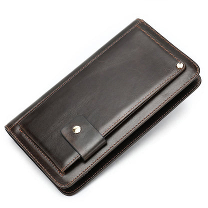 Li Ji | Original genuine leather handmade | Genuine leather clutch bag with multiple card slots retro wallet No. 9091 