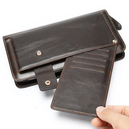 Li Ji | Original genuine leather handmade | Genuine leather clutch bag with multiple card slots retro wallet No. 9091 