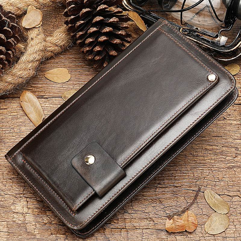 Li Ji | Original genuine leather handmade | Genuine leather clutch bag with multiple card slots retro wallet No. 9091 