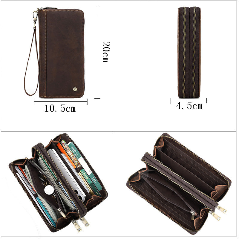 Li Ji | Original leather handmade | Double zipper with wrist strap_long wallet MC1018 