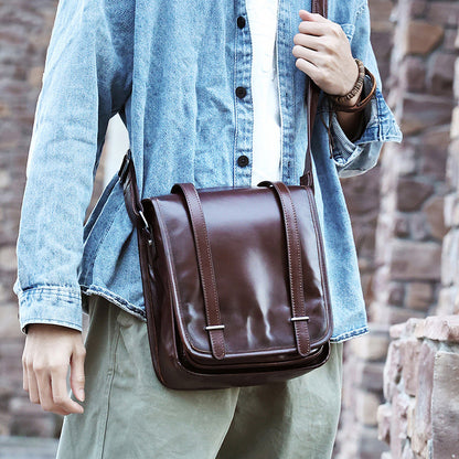 Li Ji | Original handmade genuine leather | Oiled wax cow leather street style flip shoulder messenger bag No. 6653 