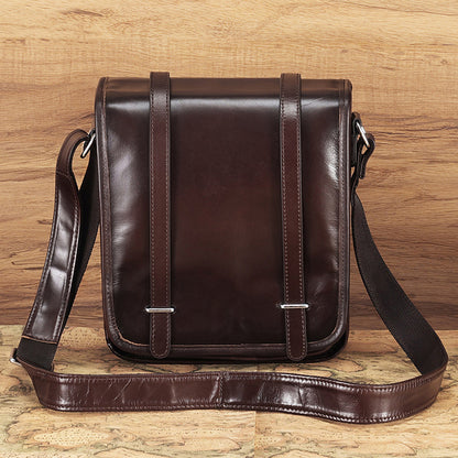 Li Ji | Original handmade genuine leather | Oiled wax cow leather street style flip shoulder messenger bag No. 6653 