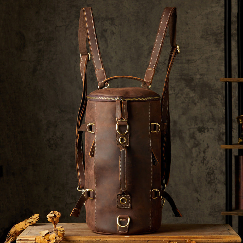 Li Ji | Handmade original cow leather 40 cm column mountaineering luggage motorcycle shoulder bag No. 1920