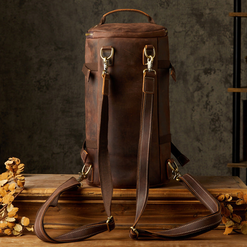 Li Ji | Handmade original cow leather 40 cm column mountaineering luggage motorcycle shoulder bag No. 1920